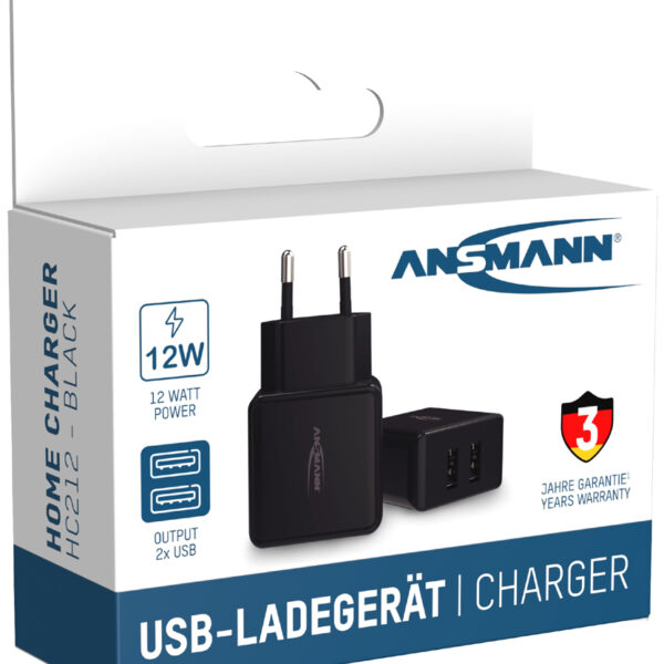 ANSMANN - USB-lader met 2 USB-A-poorten - Voor wandcontactdoos