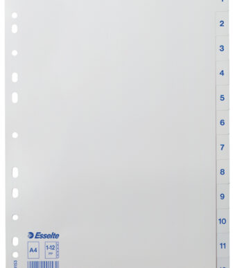 Esselte kunststof tabbladen, cijfers, A4, 1-12, wit