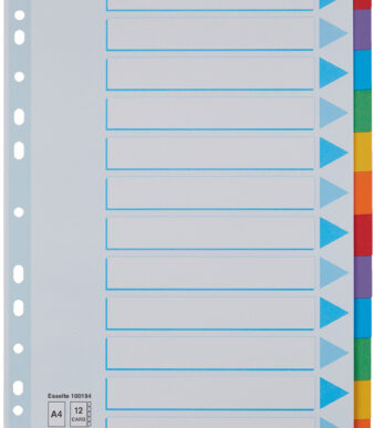 Esselte kartonnen tabbladen, blanco, A4, 12-delig, meerkleurig