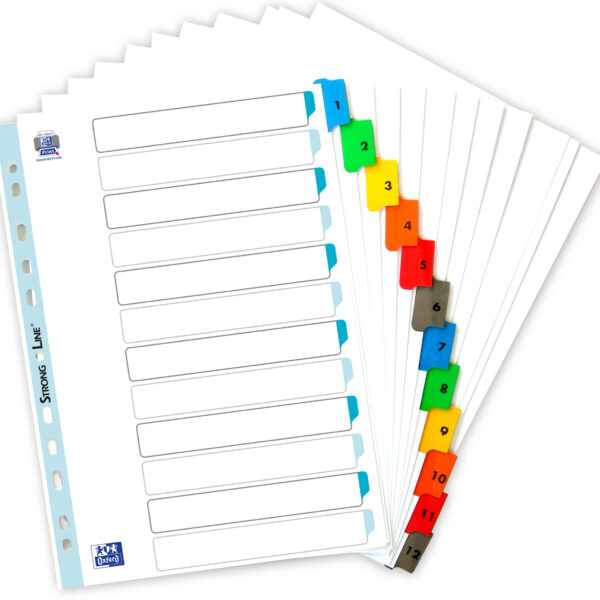 ELBA Mylarkartonnen tabbladen, cijfers, DIN A4, gekleurd, 12-delig