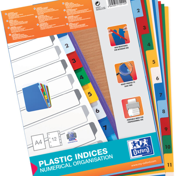 Oxford cijfers kunststof tabbladen, van PP, DIN A4, 12-delig