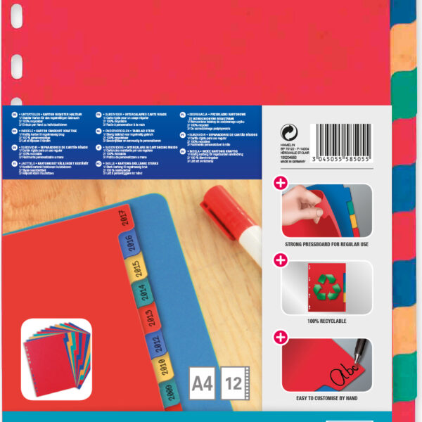 Oxford kartonnen tabbladen, blanco, DIN A4, gemarmerd, 12-delig