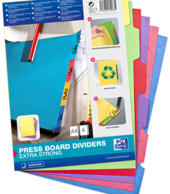 Oxford kartonnen tabbladen, blanco, DIN A4, gekleurd, 6-delig