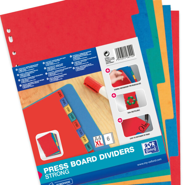 Oxford kartonnen tabbladen, blanco, DIN A4+, gemarmerd, 6-delig