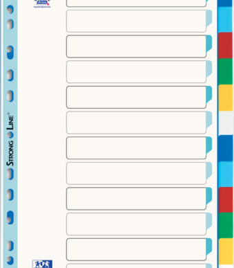 Oxford kunststof tabbladen, blanco, gekleurd, DIN A4, 12-delig