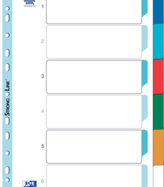 Oxford kunststof tabbladen, blanco, gekleurd, DIN A4, 6-delig