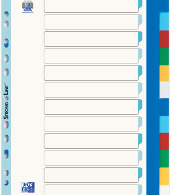 Oxford kunststof tabbladen, blanco, gekleurd, A4 overbreed, 12-delig