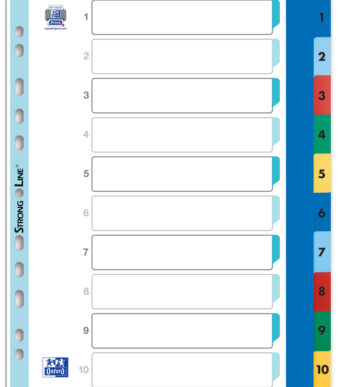 Oxford kunststof tabbladen, cijfers, DIN A4+, gekleurd, 10-delig