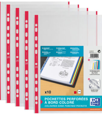 Oxford brochurehoes, DIN A4 met gekleurde rand, PP, rood