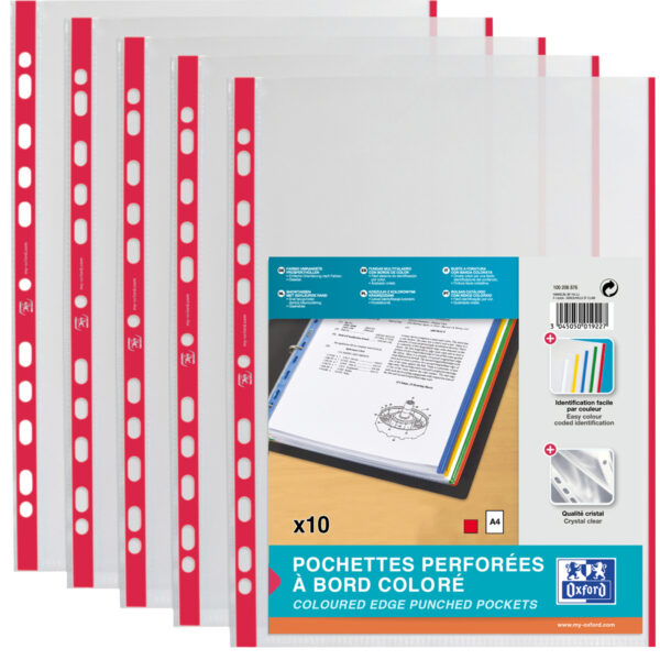 Oxford brochurehoes, DIN A4 met gekleurde rand, PP, rood