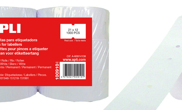 APLI etiketten voor prijstang, 21 x 12 mm, wit, permanent