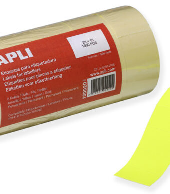 APLI etiketten voor prijstang, 26 x 16 mm, permanent, geel