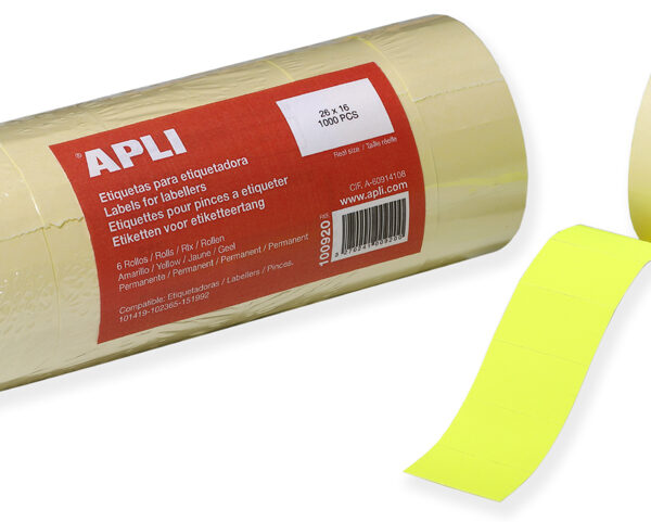 APLI etiketten voor prijstang, 26 x 16 mm, permanent, geel