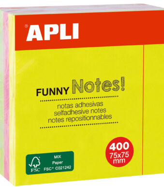 APLI zelfklevende memo-kubus 'FUNNY Notes!', 75 x 75 mm, assorti
