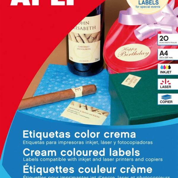 Universele ovale etiketten, 63,5 x 42,3 mm, crème