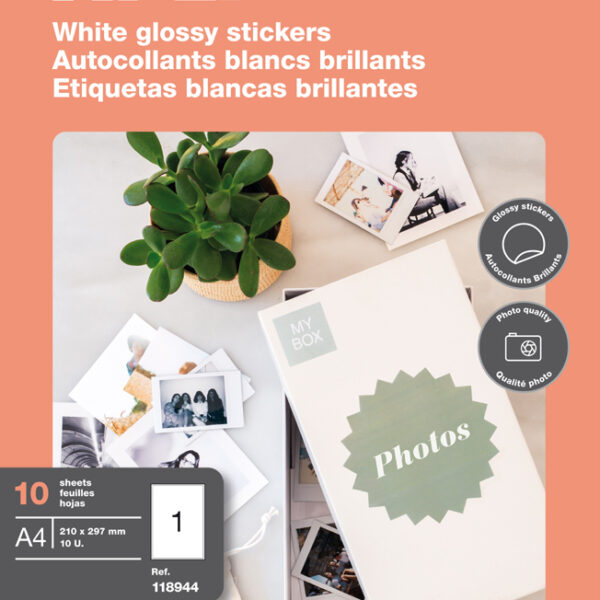 Glanzende etiketten, 210 x 297 mm, wit
