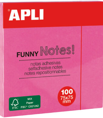 APLI zelfklevende memo's 'FUNNY Notes!', 75 x 75 mm, neonroze