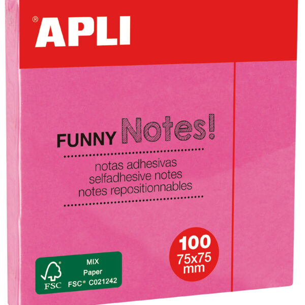APLI zelfklevende memo's 'FUNNY Notes!', 75 x 75 mm, neonroze