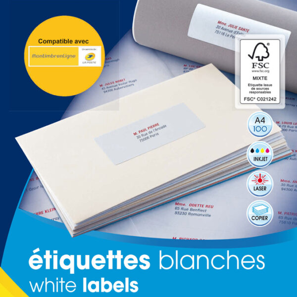 Universele etiketten, 63,5 x 38,1 mm, wit