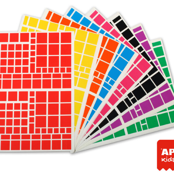 APLI kinder-stickers 'vierkant', op vellen, grootverpakking