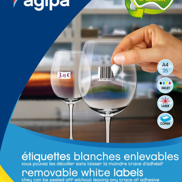 agipa etiketten, 22 x 16 mm, wit, 25 vel, verwijderbaar