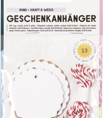 Ronde natuurlijke en witte cadeaulabels met koord