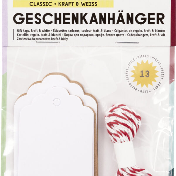 Cadeau-labels lang, naturel & wit, inclusief koord