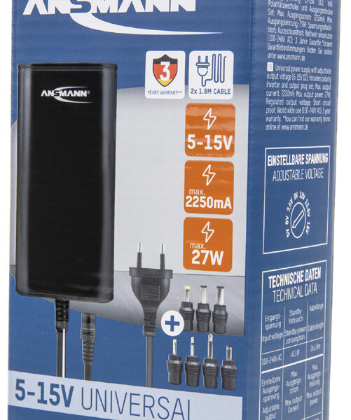 Universele stekkerstromadapter, 27 W / 5-15 V