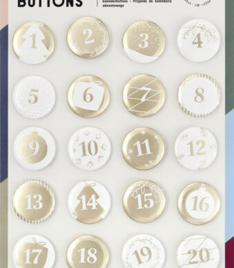 Parelmoeren spelden adventkalender met metalen cijfers 1 tot 24