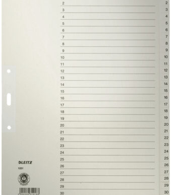 LEITZ kraftpapier-tabbladen, cijfers, A4 overbreed, 1-31,grijs