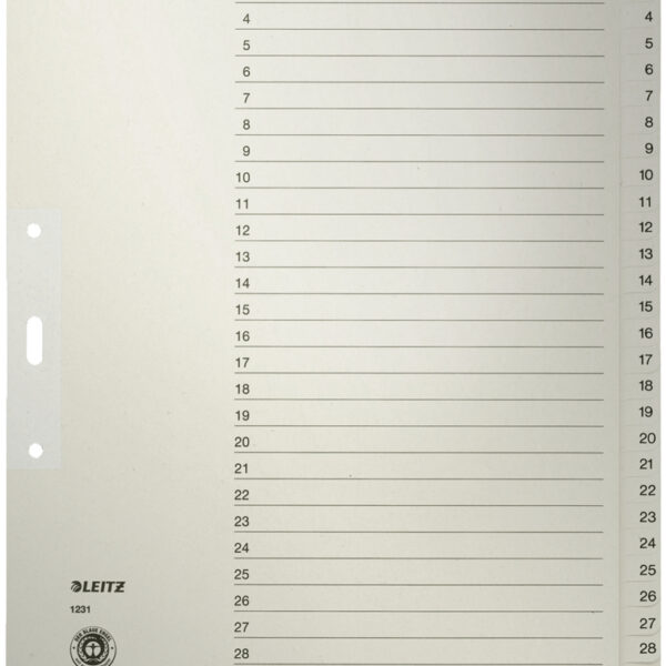 LEITZ kraftpapier-tabbladen, cijfers, A4 overbreed, 1-31,grijs