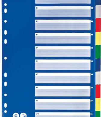 LEITZ kunststof tabbladen, blanco, A4, 10-delig, gekleurd