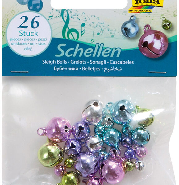 Metalen belletjes in pastelkleuren, 3 maten gemengd.