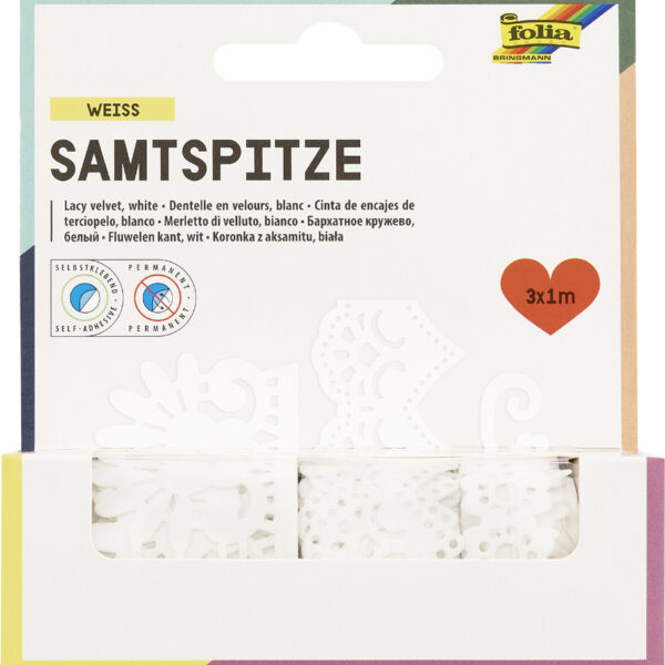 Zelfklevende fluwelen kantversiering, wit