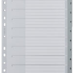 LEITZ kunststof tabbladen, cijfers, A4 overbreed, 1-10, grijs