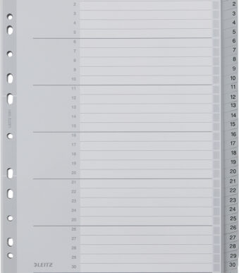 LEITZ kunststof tabbladen, cijfers, A4 overbreed, 1-31, grijs