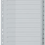 LEITZ kunststof tabbladen, cijfers, A4 overbreed, 1-12, grijs