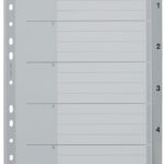 LEITZ kunststof tabbladen, cijfers, A4 overbreed, 1-5, grijs