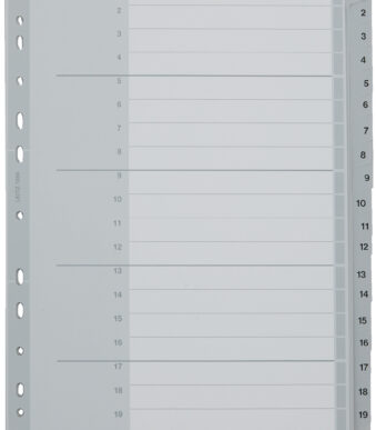 LEITZ kunststof tabbladen, cijfers, A4 overbreed, 1-20, grijs