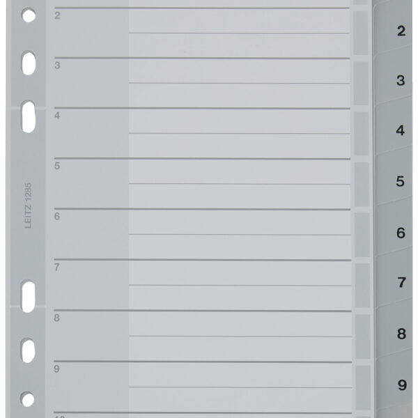 LEITZ kunststof tabbladen, cijfers, A5, 1-10, PP, grijs