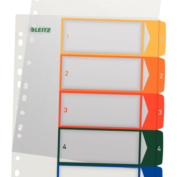LEITZ kunststof tabbladen, cijfers, A4 overbreed, 1-5