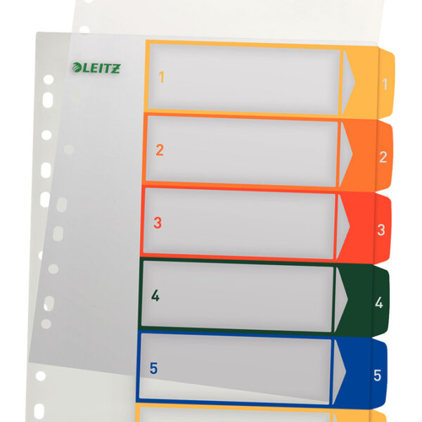 LEITZ kunststof tabbladen, cijfers, A4 overbreed, 1-6