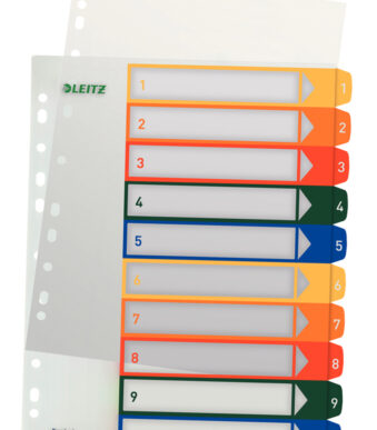 LEITZ kunststof tabbladen, cijfers, A4 overbreed, 1-10