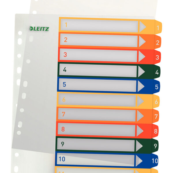 LEITZ kunststof tabbladen, cijfers, A4 overbreed, 1-12