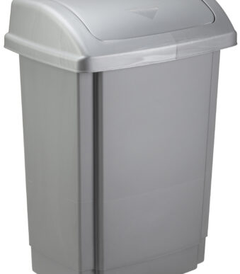 plast team afvalbak met swingdeksel, 25 liter, zilver