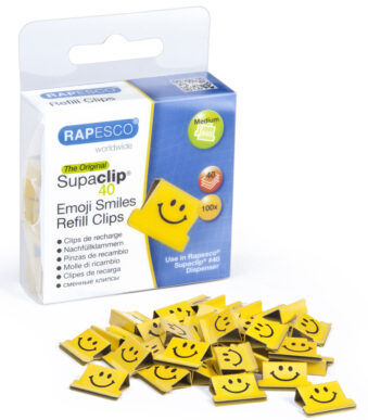 RAPESCO paperclips Supaclip 40, geel, Smiley-motief, 100 st.