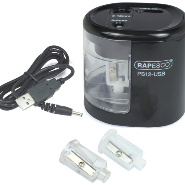 RAPESCO electrische dubbele puntenslijper PS12-USB, zwart
