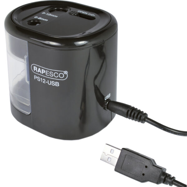 RAPESCO electrische dubbele puntenslijper PS12-USB, zwart