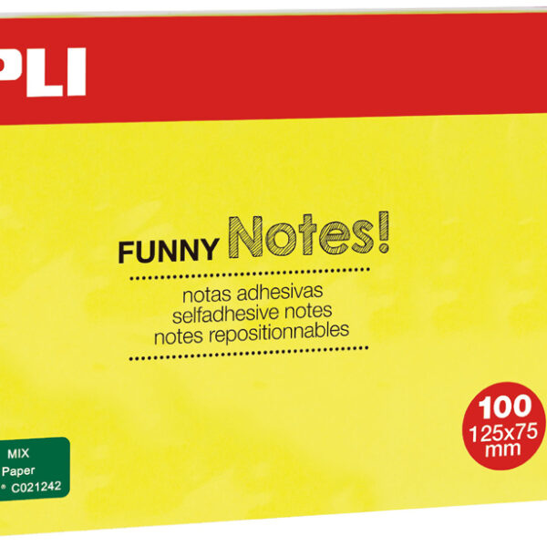 APLI zelfklevende memo's 'FUNNY Notes!', 125 x 75 mm, neongeel