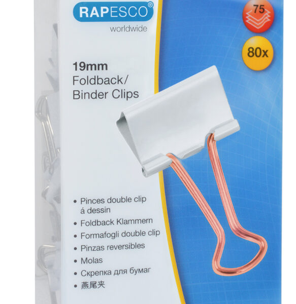 RAPESCO Foldback-papierklem/brievenklem, (B)19 mm, wit / roségoud, 80 st.